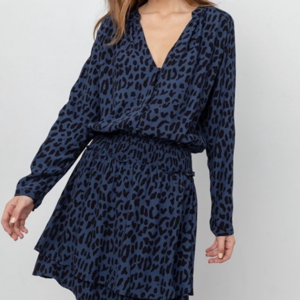 Rails blue print dress with smocking at waist
